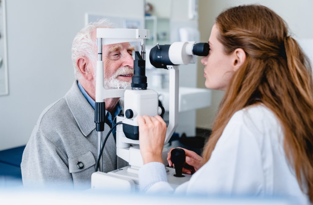 Senior man gets his eyes checked.